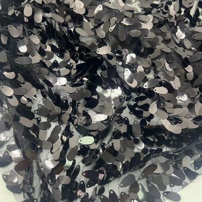 Classic Black Color 100% Polyester Sequins Embroidery Fabric For Decorate Clothes