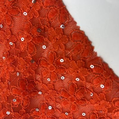 Glitzy Sequins Embroidery Design 100% Polyester Red Color Fabric For Cloth