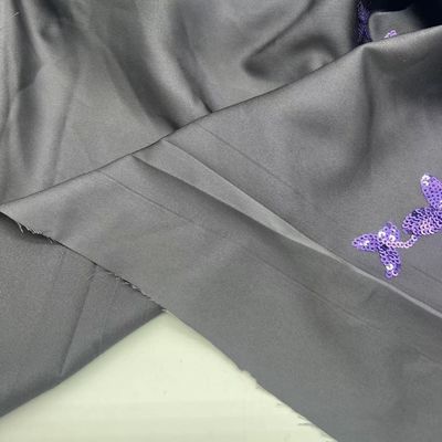 Silk Elastic Satin Embroidery Piece 100% Polyester Fabric Purple Sequins For Dress