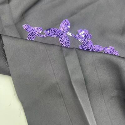 Silk Elastic Satin Embroidery Piece 100% Polyester Fabric Purple Sequins For Dress